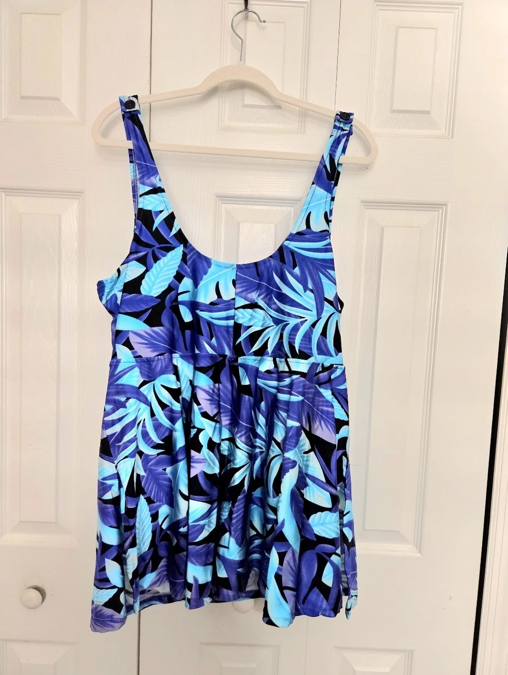 Maxine Of Hollywood Blue Tropical Leaf Print Swimsuit